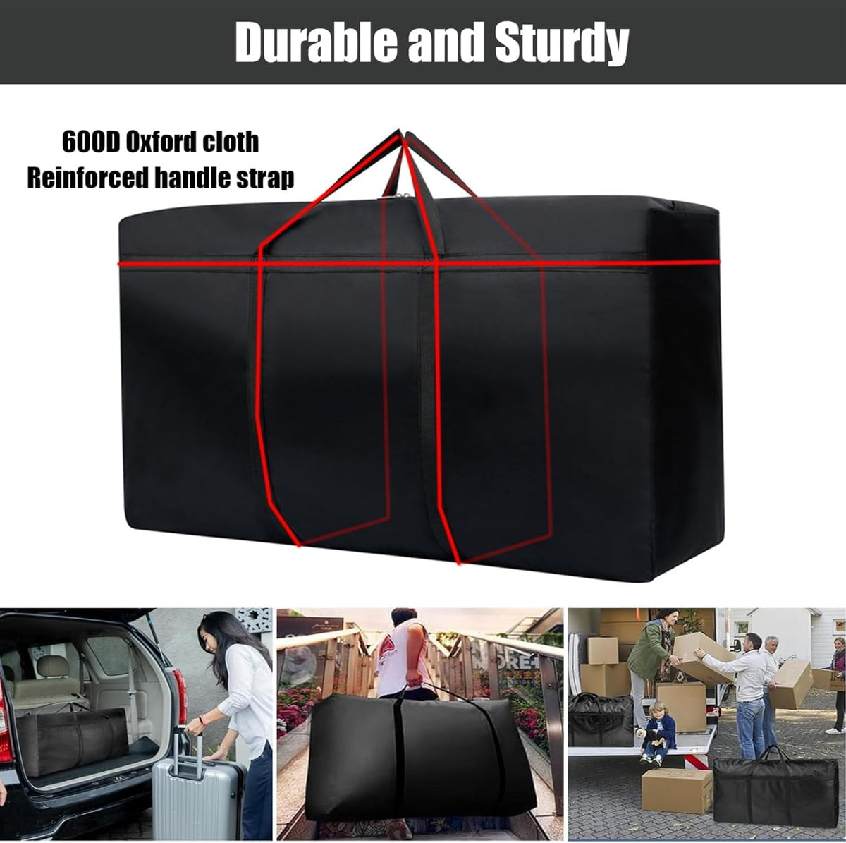 Punklong 2Pack 180L Large Moving Boxes,and Boxes for Moving House with Zipper Handles,Large Storage Bags with Strong 600D Oxford for Under Bed - image 3