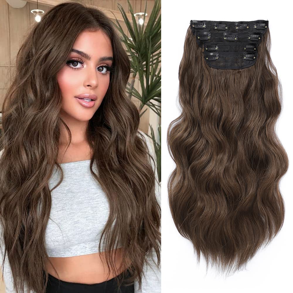 20" Wavy Clip-in Hair Extensions | 4PCS Medium Brown