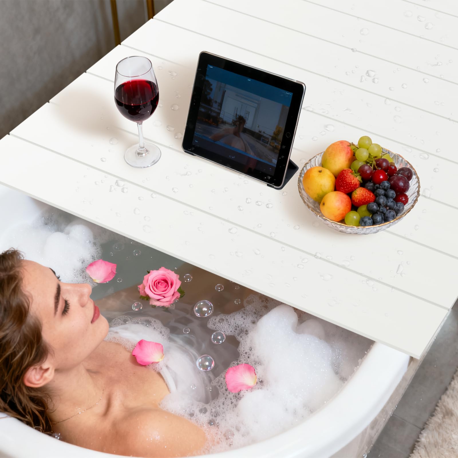 CLXRZM Foldable Bathtub Cover – Waterproof Insulation Tray, White