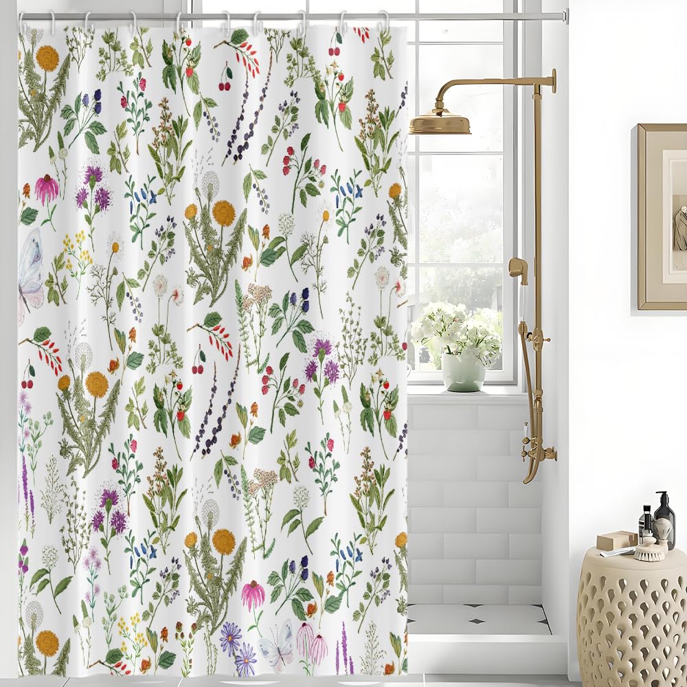 Uiiooazy Green Leaves Shower Curtain | Waterproof Floral Polyester Fabric