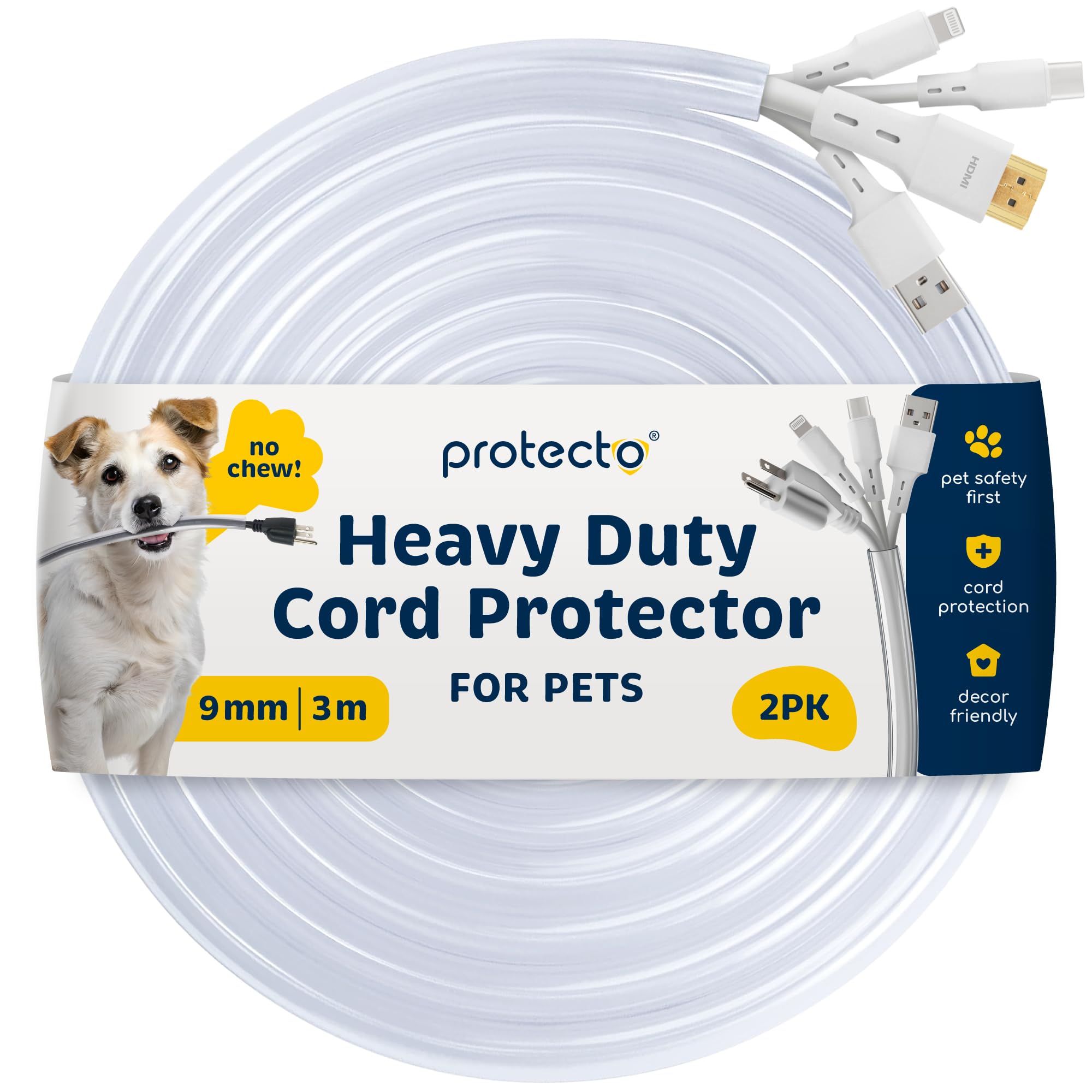 ProtectO 2-Pack Pet Proof Wire Protector – Clear Chew Resistant Cord Cover