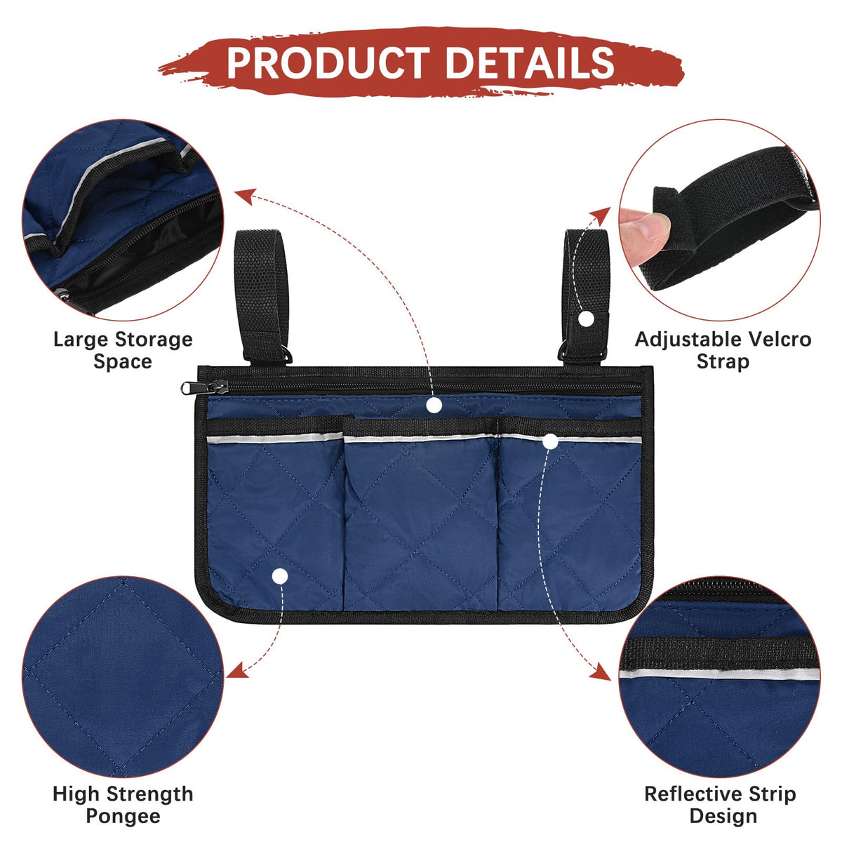 TIXIPEM 1-Pack Beach Chair Armrest Bag 12.8"x7" Polyester, Dark Blue - image 2