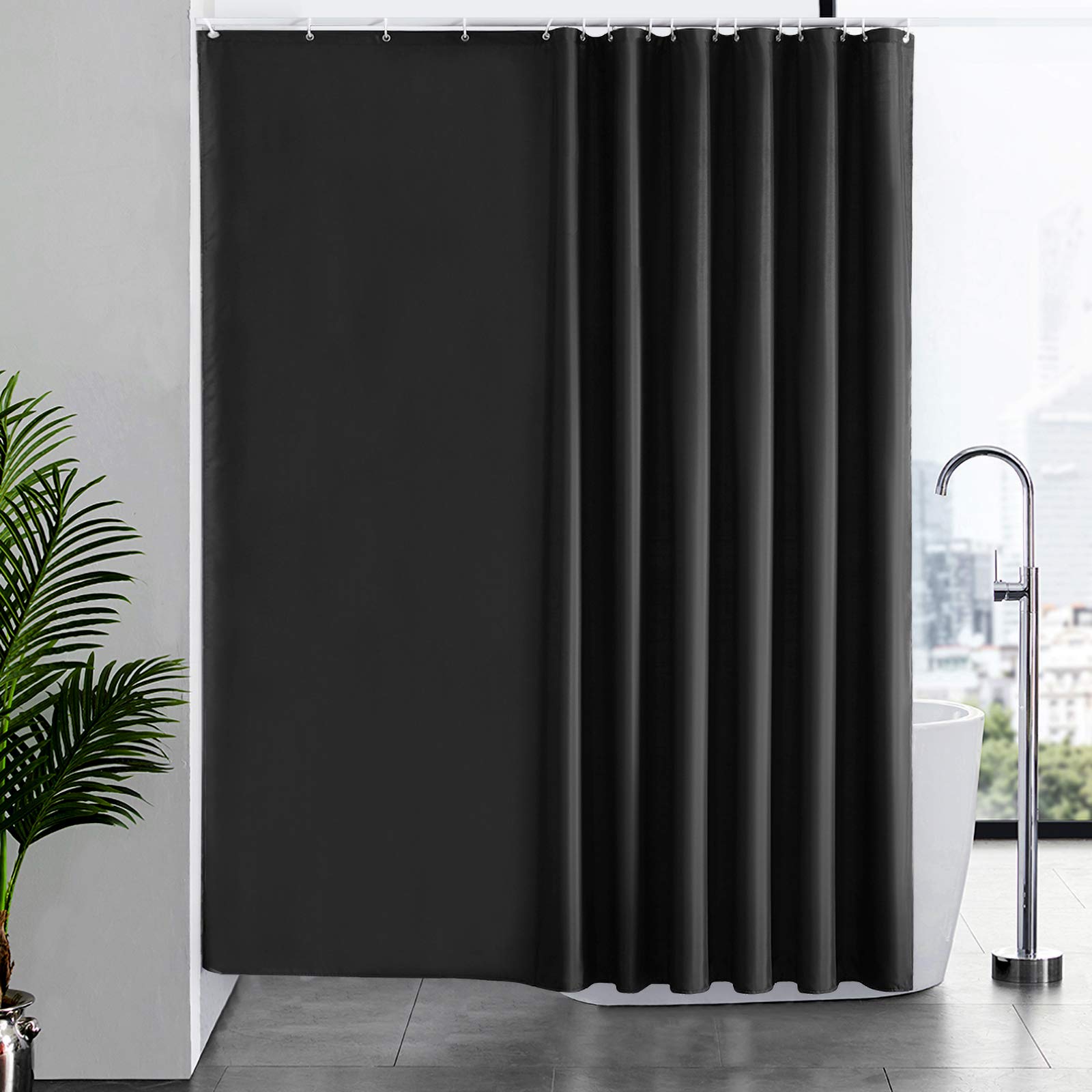 Furlinic Extra Wide Black Shower Curtain | Waterproof Fabric | 96 x 78