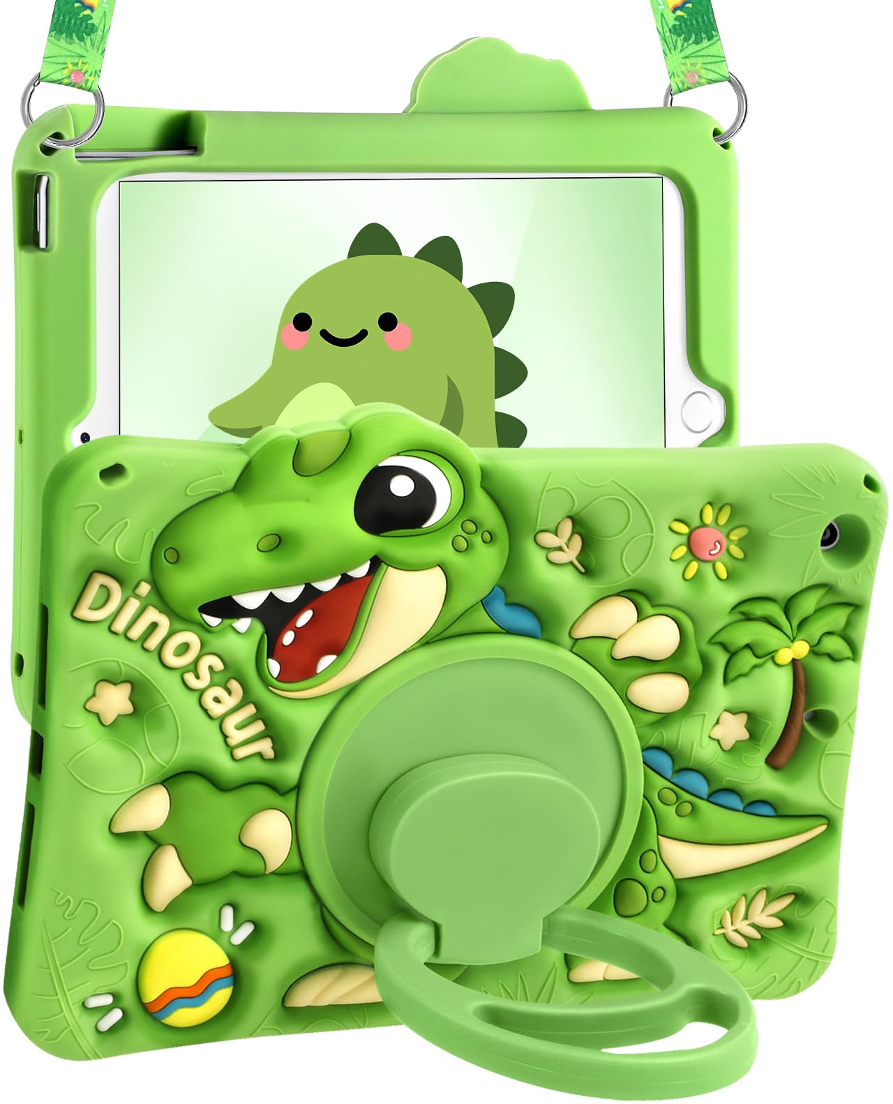 Kokaade iPad 10.2 Case – Green Dinosaur Silicone Cover with Stand