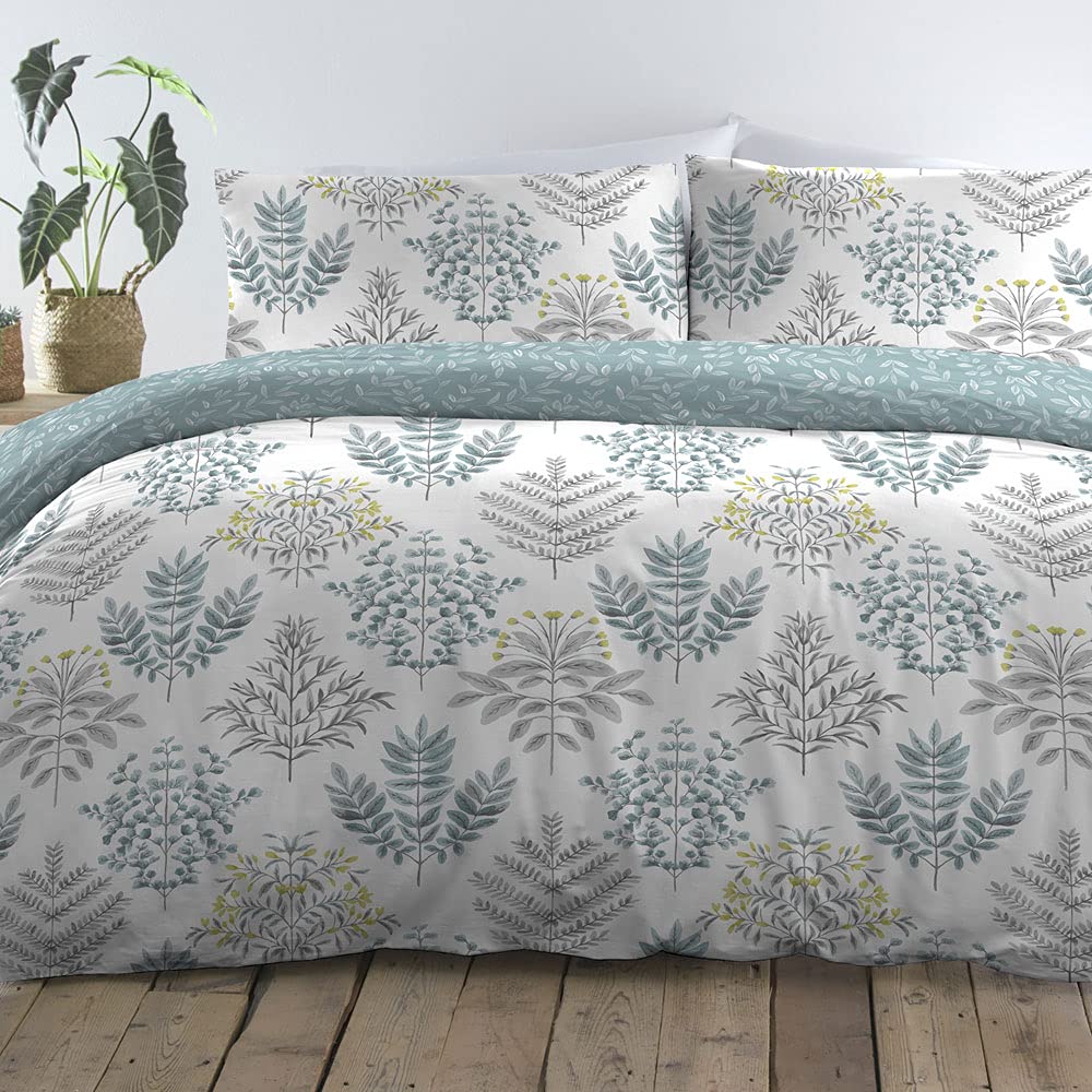 Dreams & Drapes Emily Duck Egg King Duvet Cover Set – Reversible Fern
