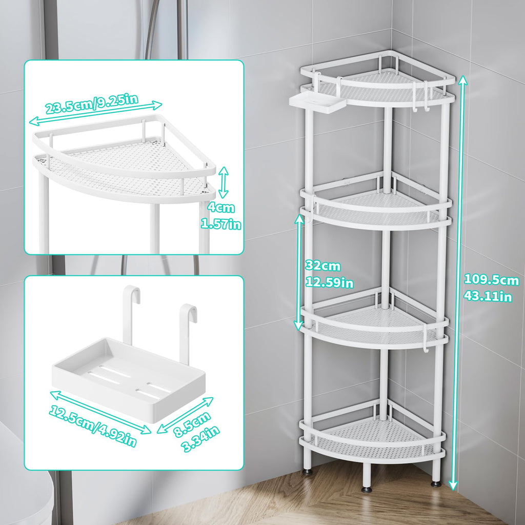HapiRm Freestanding Shower Caddy Corner - 3 Tier Adjustable Feet Shelves