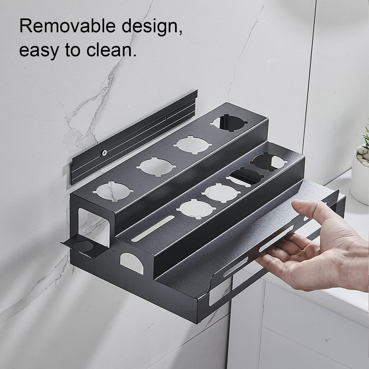 Hosoncovy Metal Wall Mount Holder Organizer Stand Storage Rack with Towel Holder Tabletop Organizer for Dyson Airwrap Styler and Brushes Black