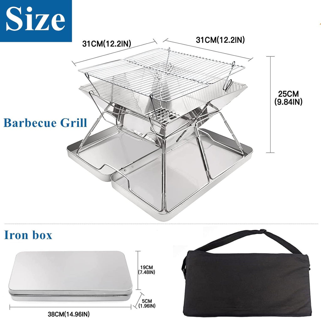 KAHEIGN Stainless Steel Foldable Fire Pit | Portable BBQ Camping Grill