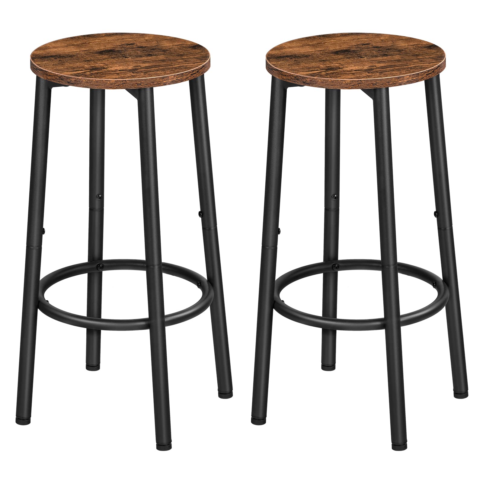 HOOBRO Industrial Bar Stools Set of 2 – Round Rustic Brown Pub Chairs