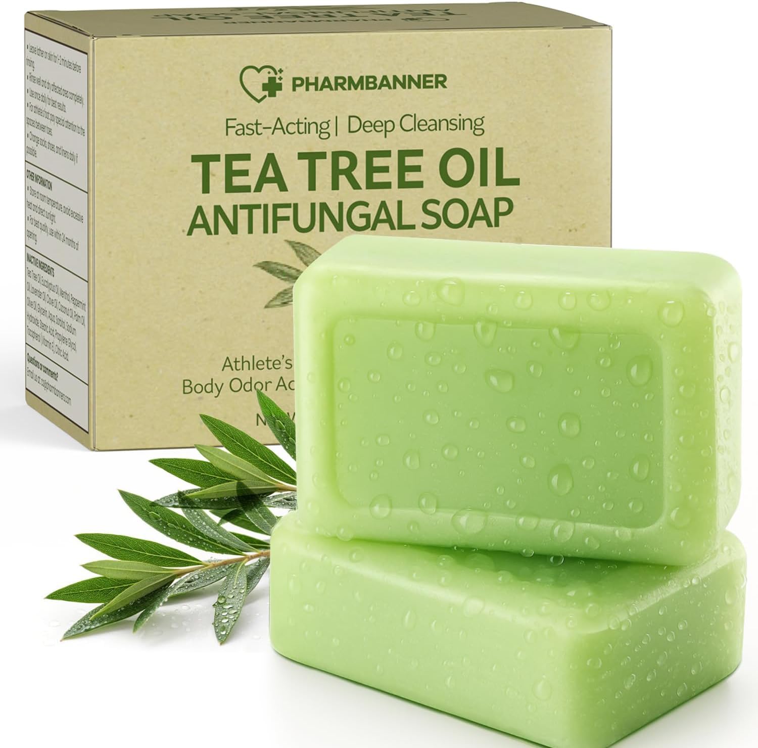 PHARMBANNER Tea Tree Soap Bar - Botanical Cleansing 2-Pack for Body