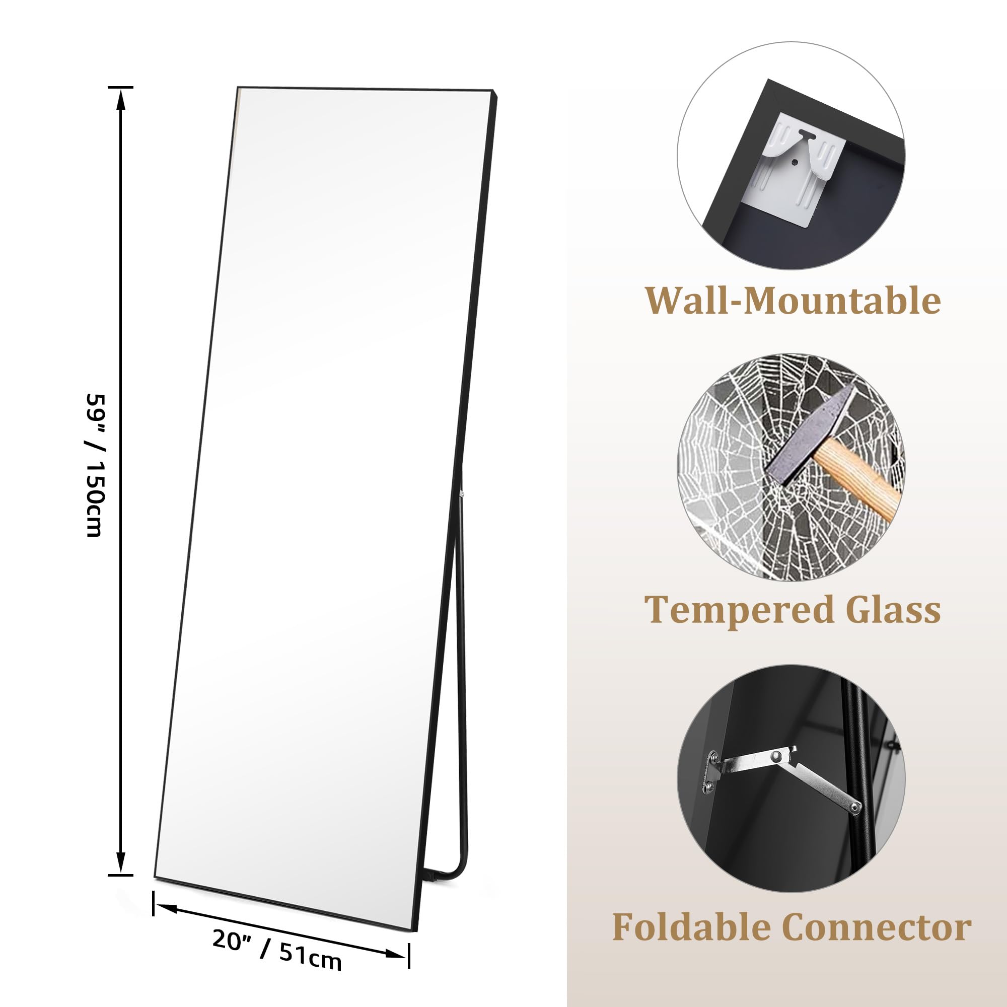 Hoikwo Full Length Mirror – 59x20" Shatterproof Standing Floor Mirror