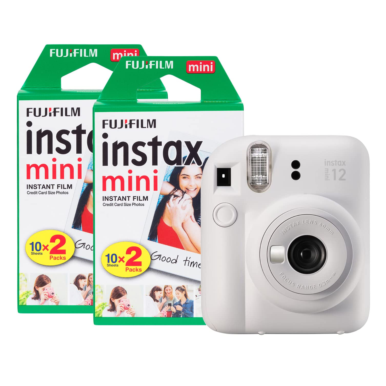 Fujifilm Instax Mini 12 Instant Camera with 40 Shot Film Pack – Clay White
