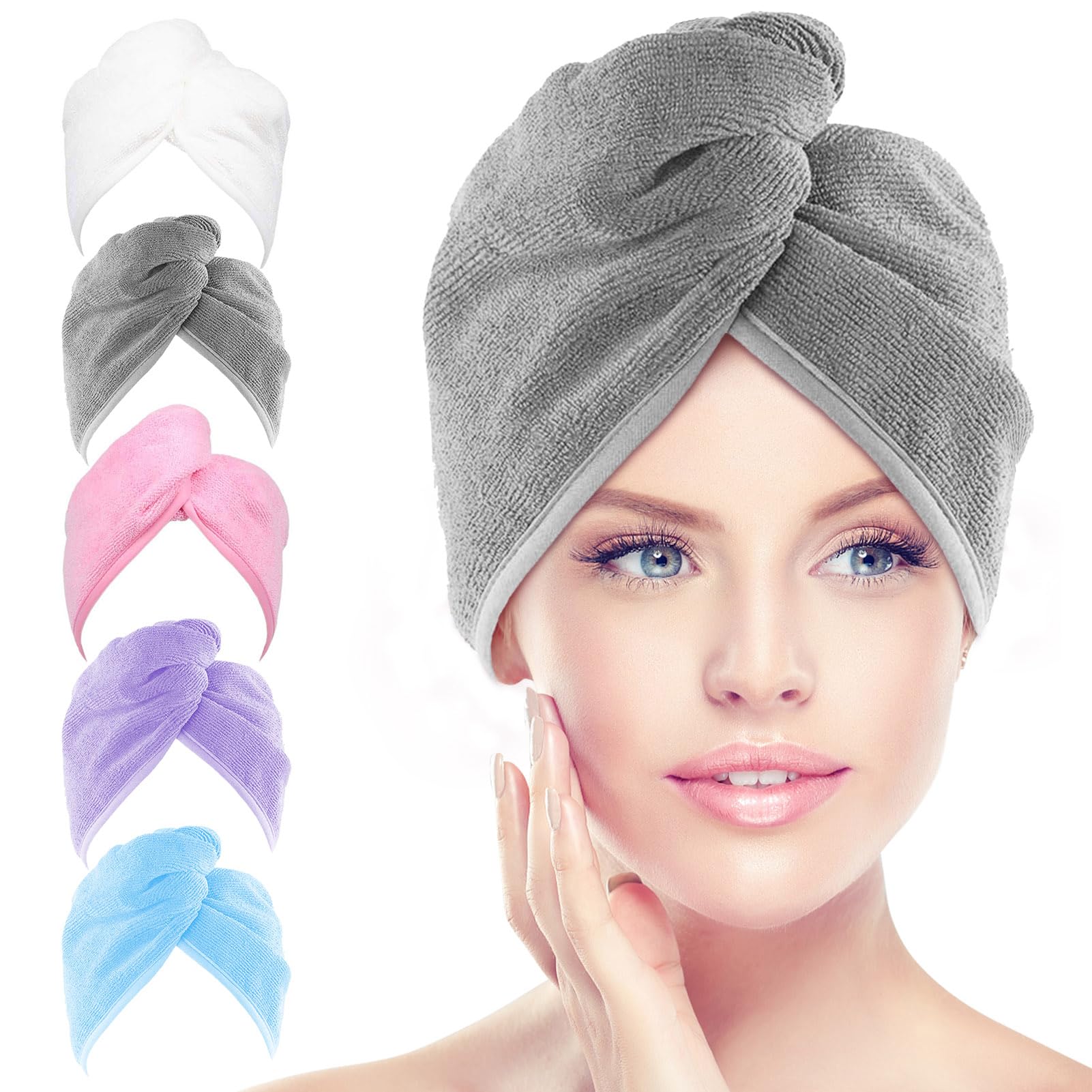 AIDEA Microfibre Hair Towel Wrap – 5 Pack Quick Dry Anti Frizz Turbans