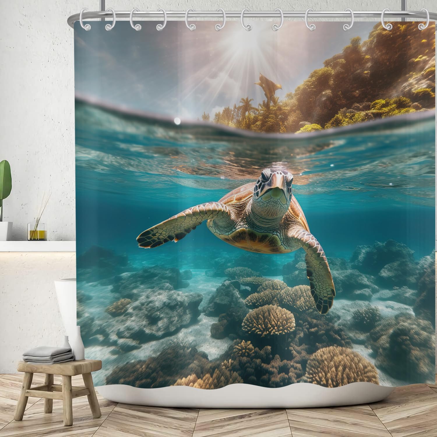 Sea Turtle Ocean Shower Curtain | Waterproof Polyester, 180x200cm