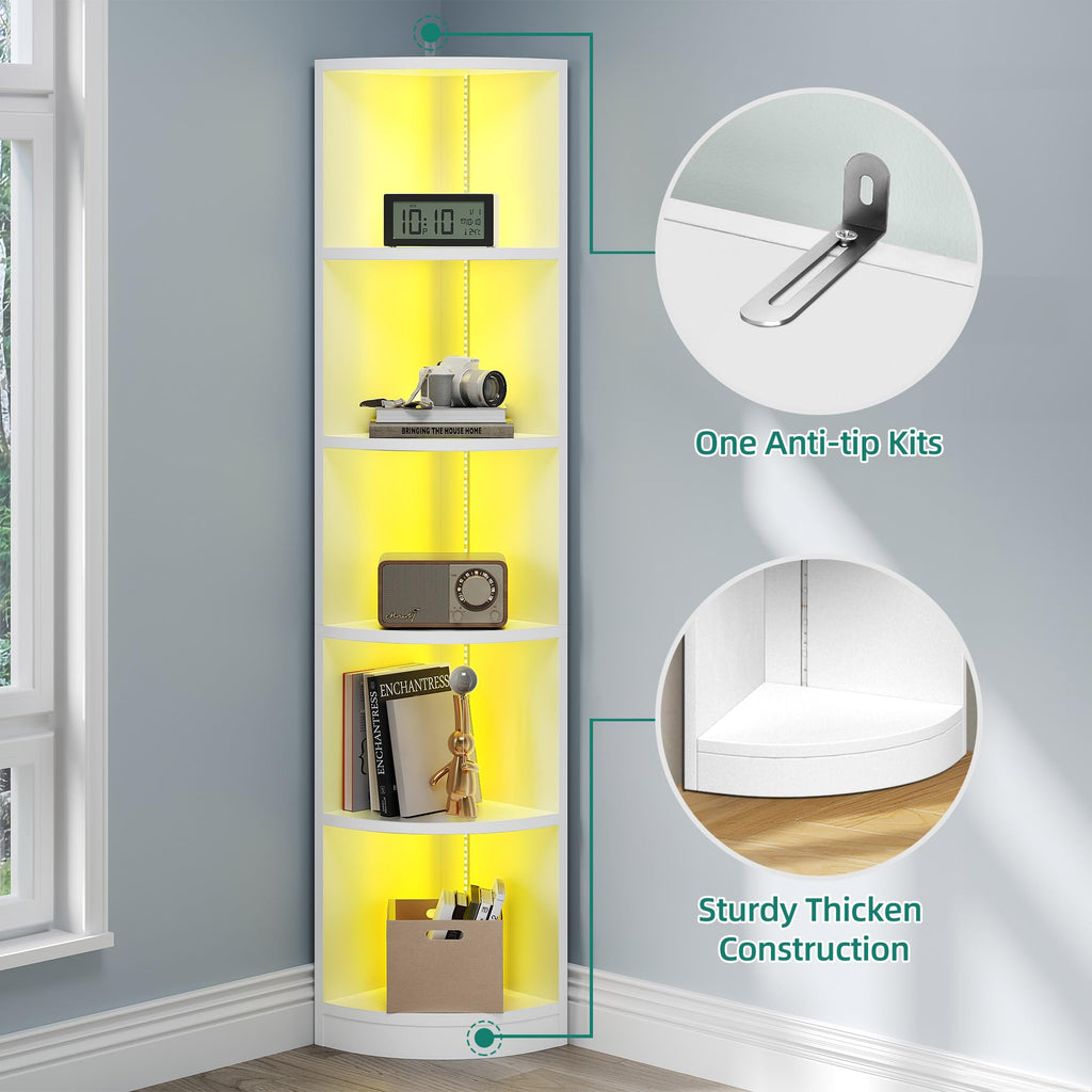 YITAHOME 5-Tier Corner Bookshelf with LED Music Sync Lighting – Black
