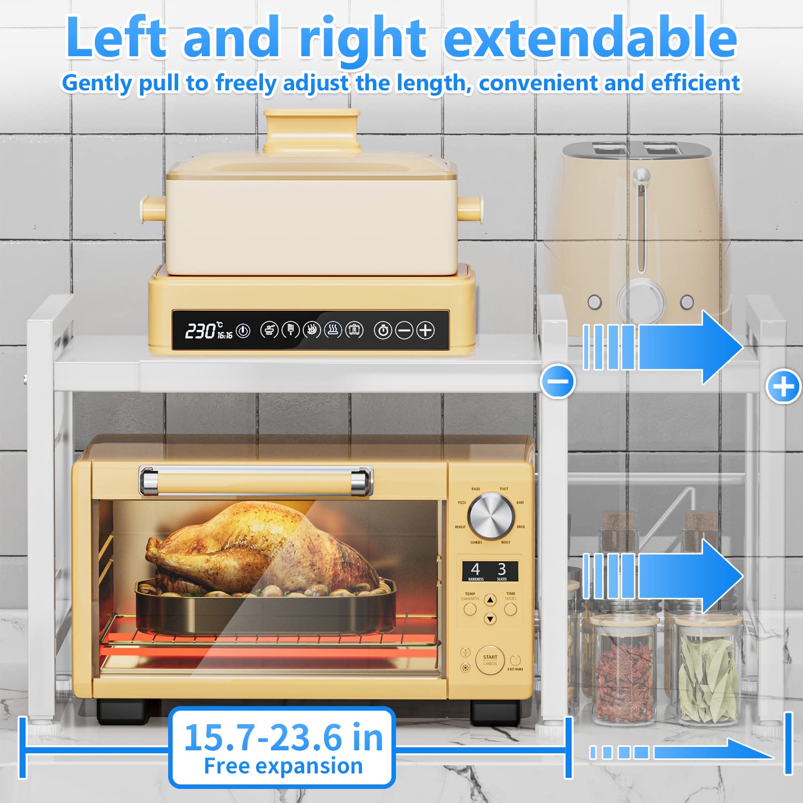 EKNITEY Expandable Microwave Shelf Stand | 2-Tier Countertop Kitchen Rack