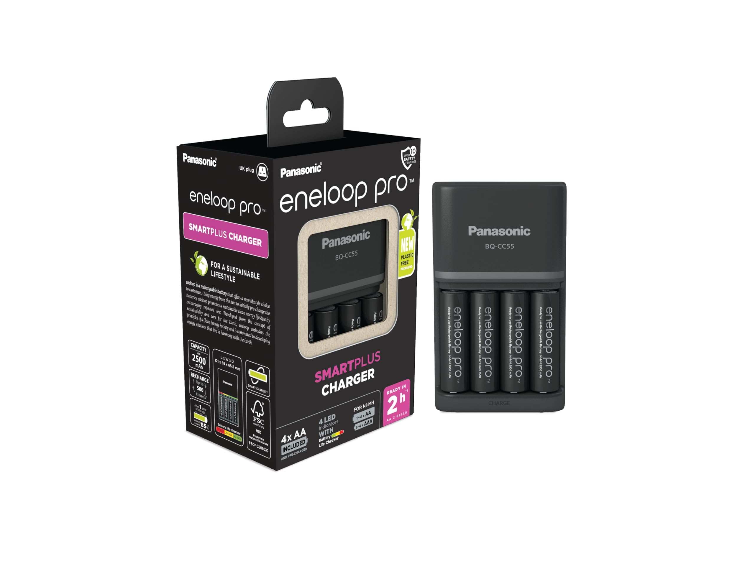 Panasonic eneloop pro SmartPlus Charger with 4 AA Rechargeable Batteries