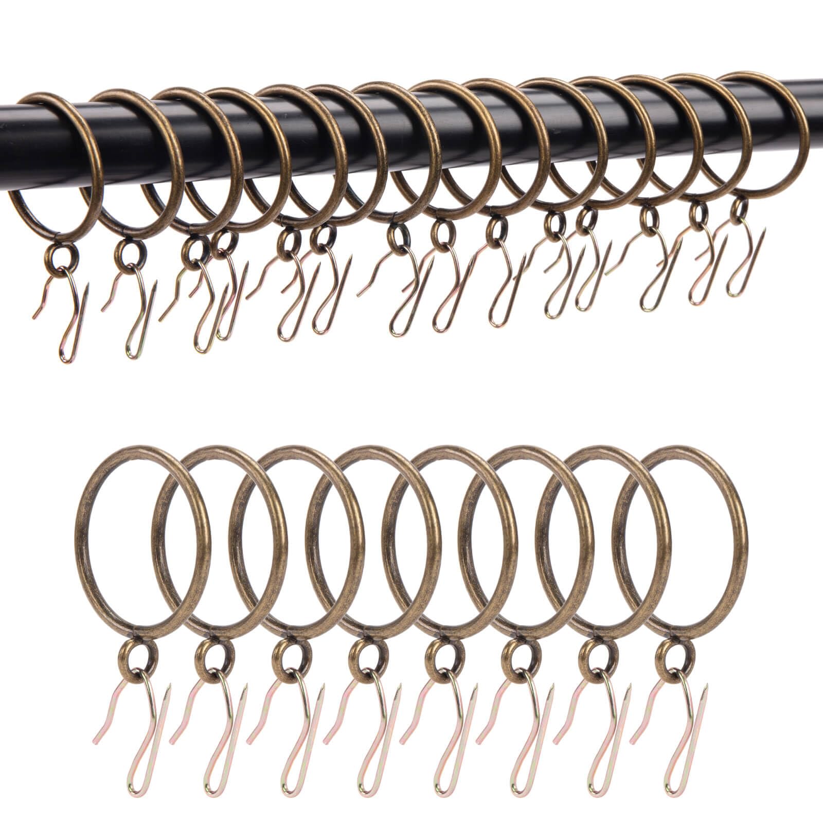Metal Curtain Rings with Hooks - 24 Pack Brass Drapery Rings