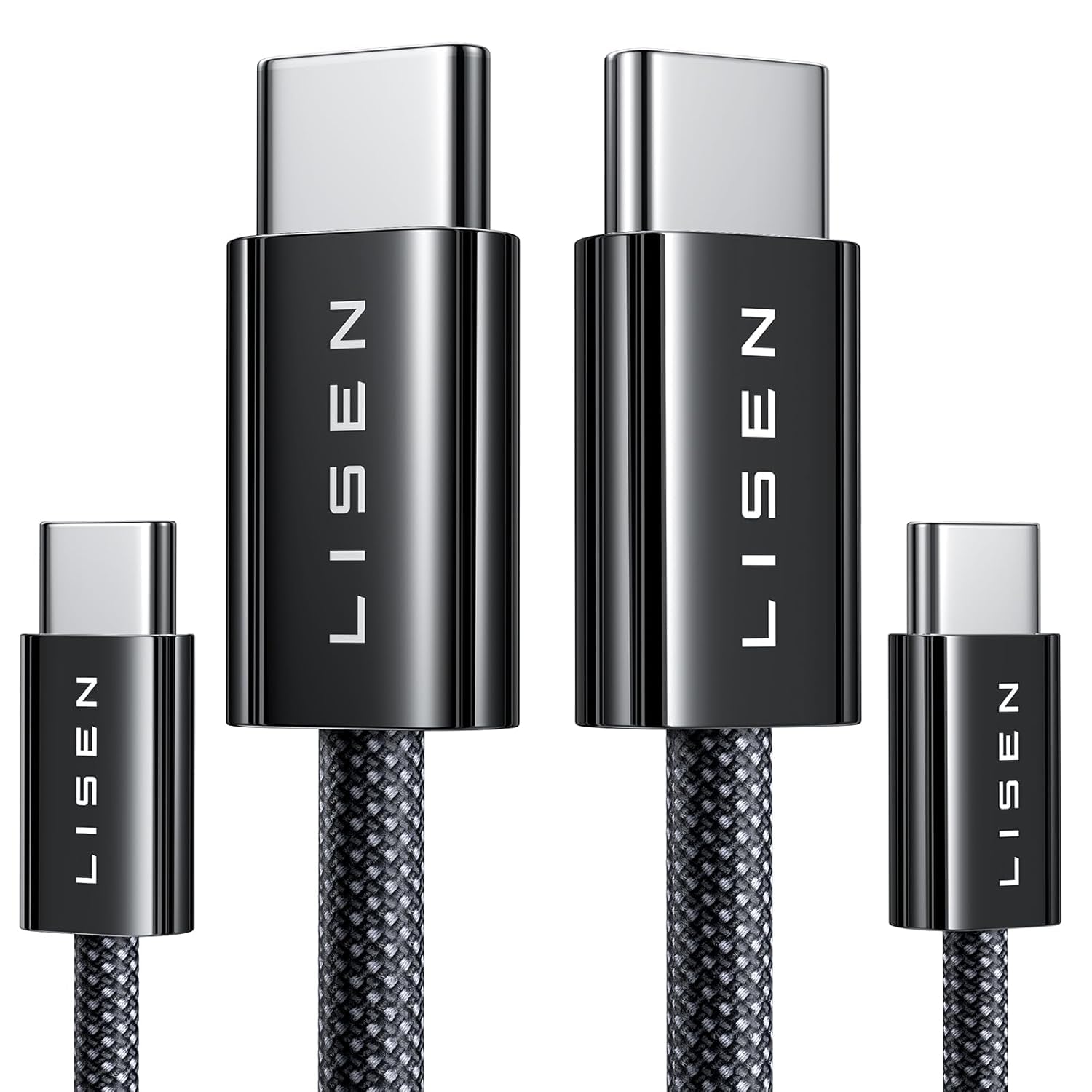 LISEN 240W USB-C to USB-C Fast Charging Cable 2-Pack (1m+2m) | Black
