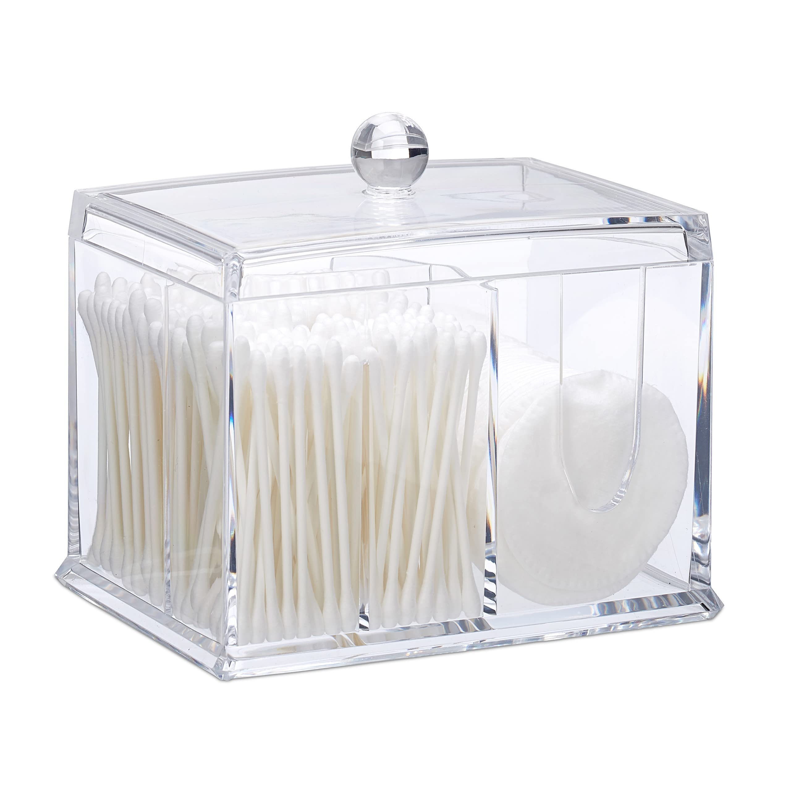 Relaxdays Cotton Swab Storage Box | 4-Compartment Acrylic Bathroom Organiser
