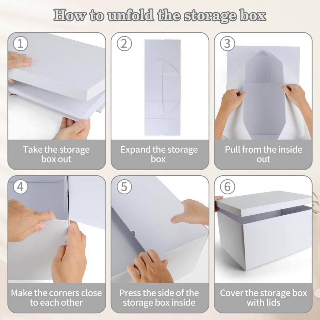 KISPATTI Storage Box, White Storage Boxes with Lids 38 x 28 x 19 cm Large Storage Box with Ribbon Cardboard Storage Boxes for Home Bedroom Living - image 5
