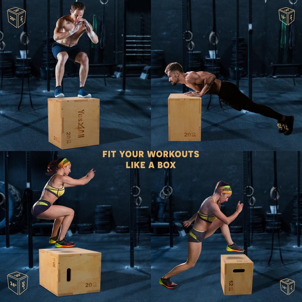Yes4All Wood Plyo Box – 3-in-1 Wooden Jump Box for CrossFit & MMA