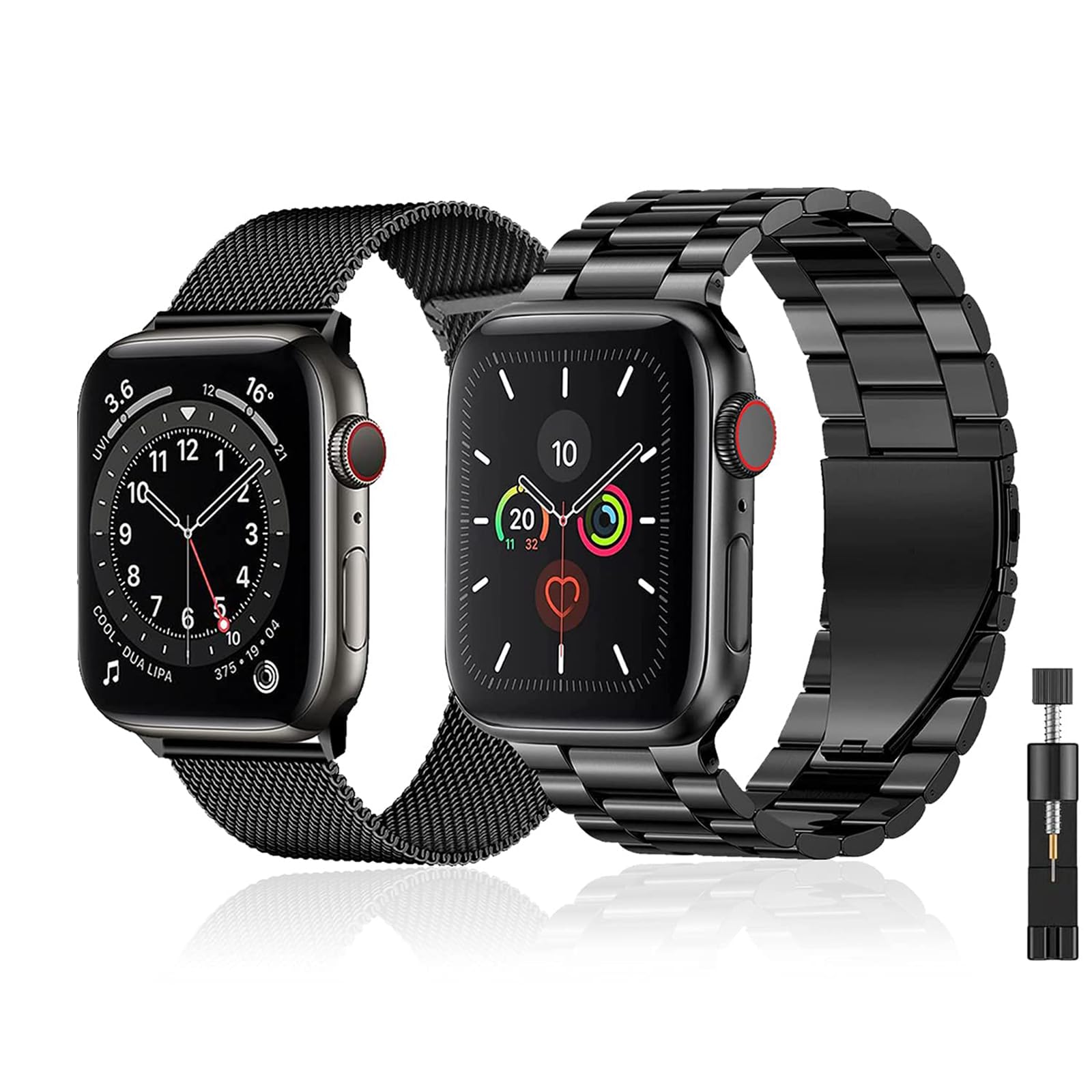 Baklon 2-Pack Stainless Steel Metal Straps for Apple Watch – Black
