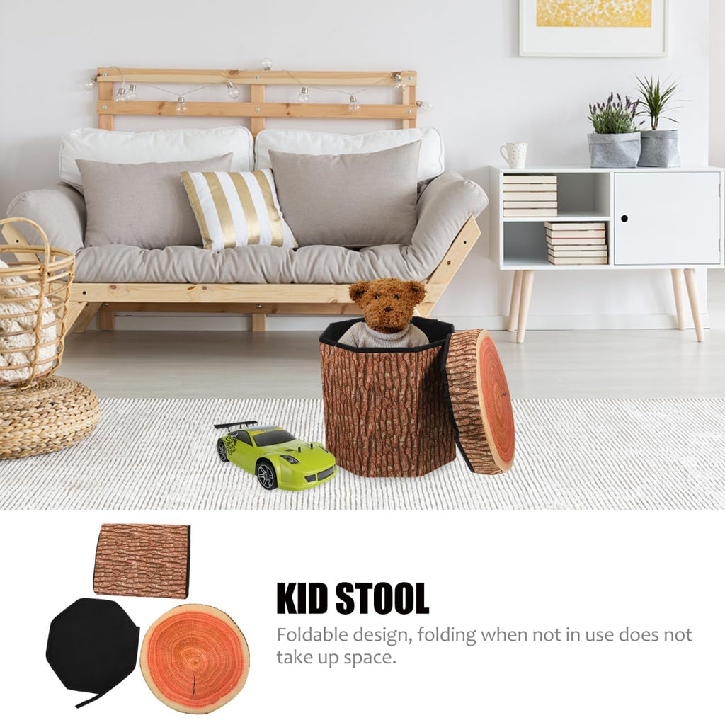 Holibanna Multi-Functional Foldable Storage Stool with Lid 11.81 Inch Round Ottoman for Home Organizer Footrest and Magazine Holder Compact Space - image 5
