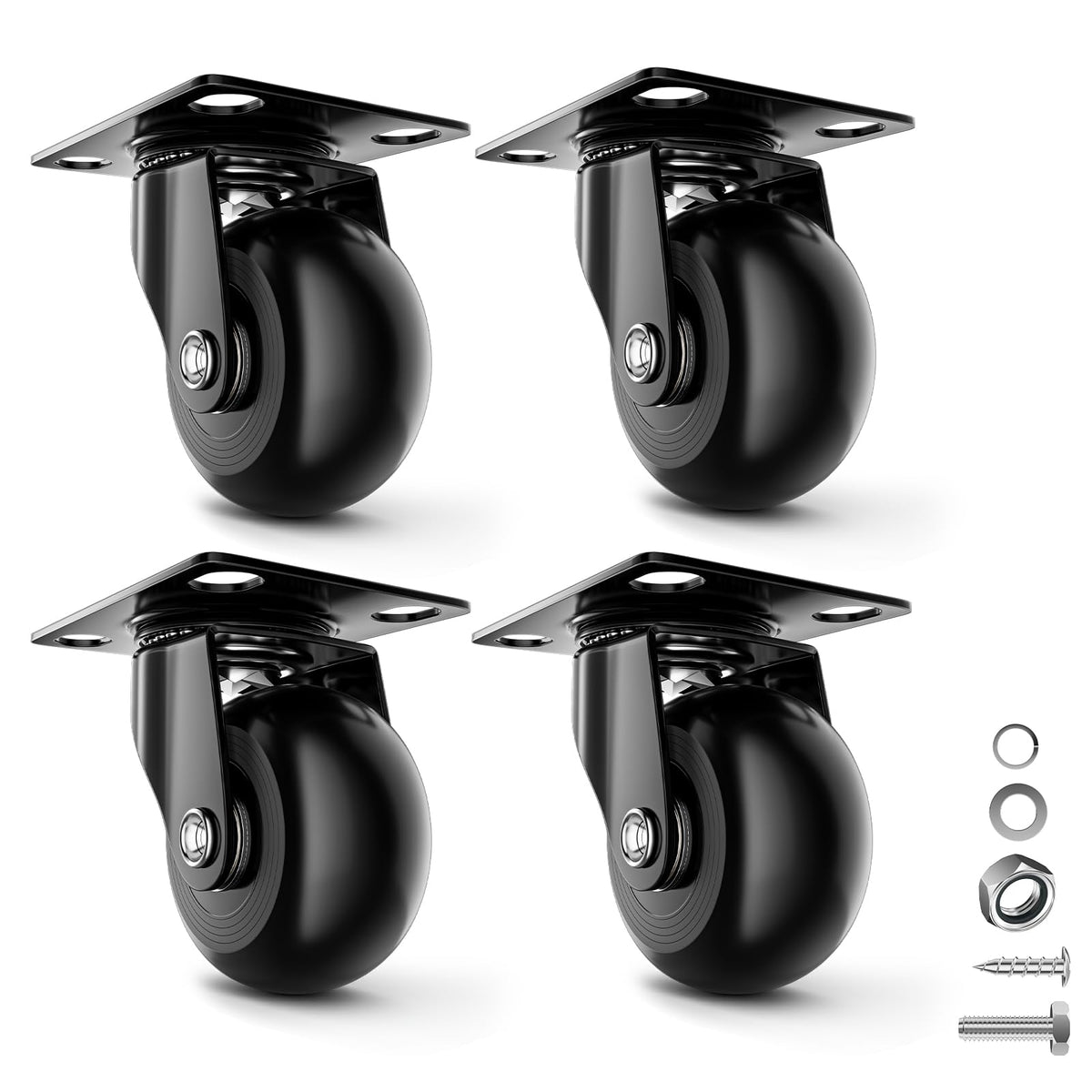 COSYLAND Heavy Duty Castors 50 mm Max Load 320 kg Extra Quiet and Durable Heavy Duty Swivel Casters for Heavy Duty and Industrial Loads with Plate - image 2