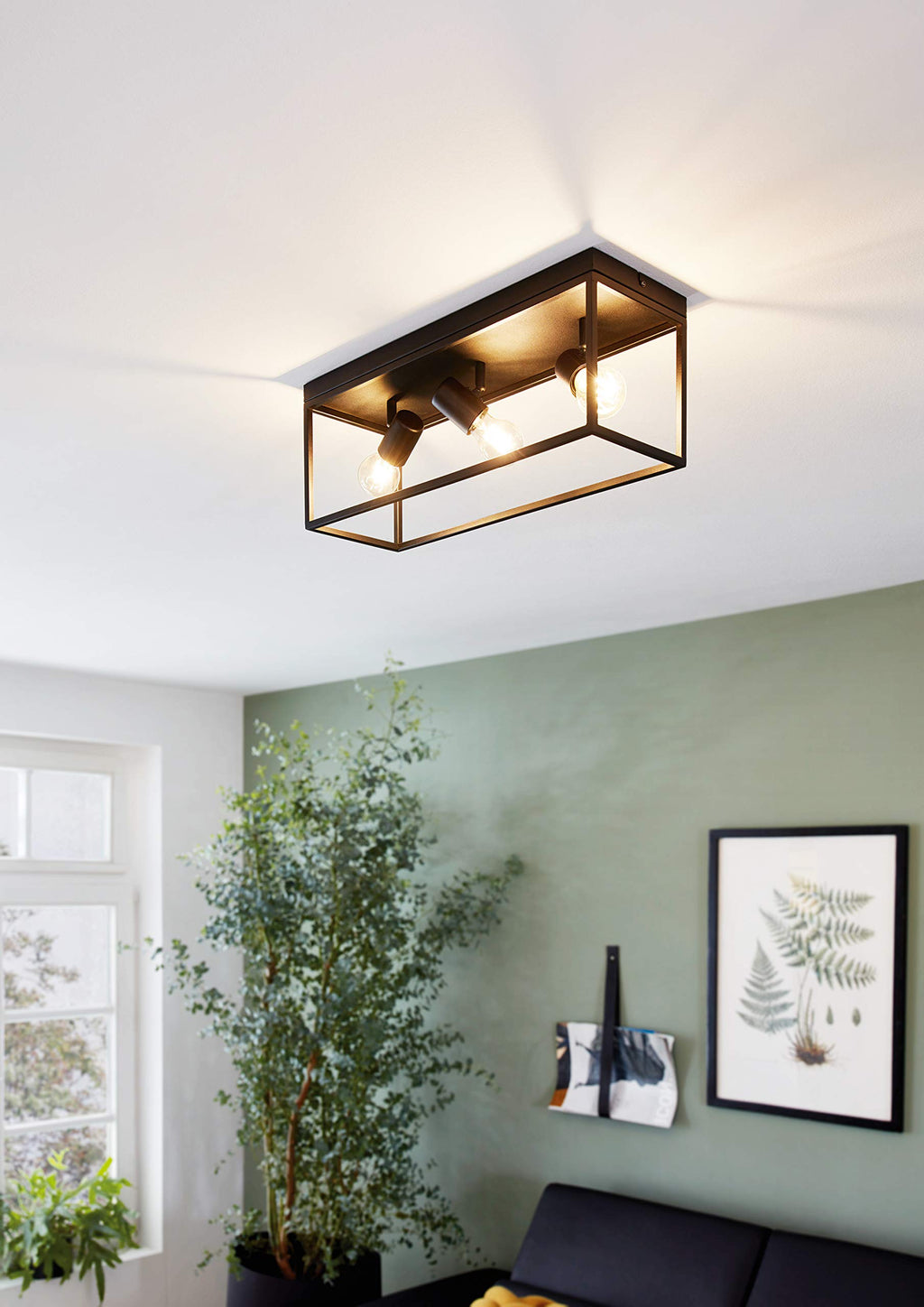 Eglo Silentina Industrial Black Steel Flush Ceiling Light | E27 Socket
