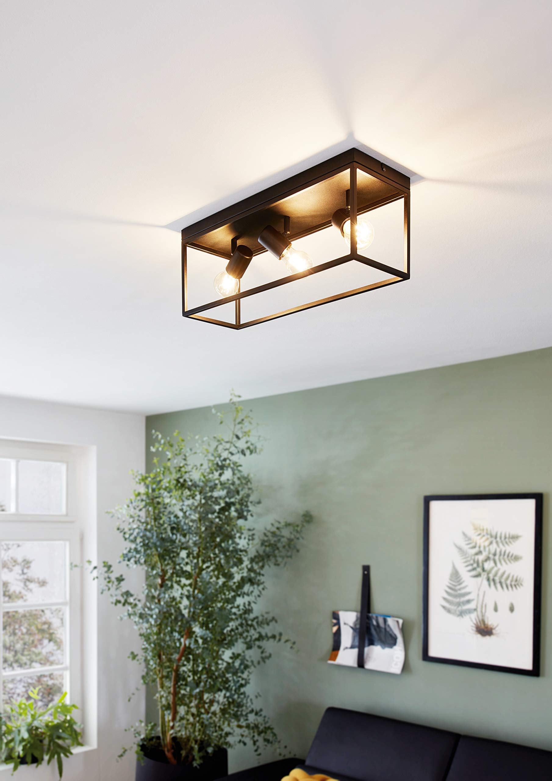 Eglo Silentina Industrial Black Steel Flush Ceiling Light | E27 Socket