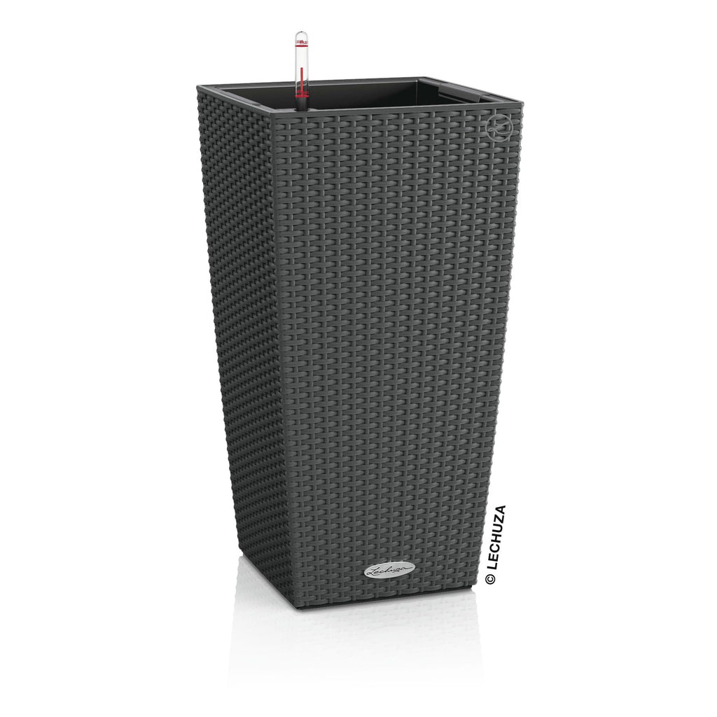 Lechuza Cubico Cottage 30 Self-Watering Rattan Planter - Granite