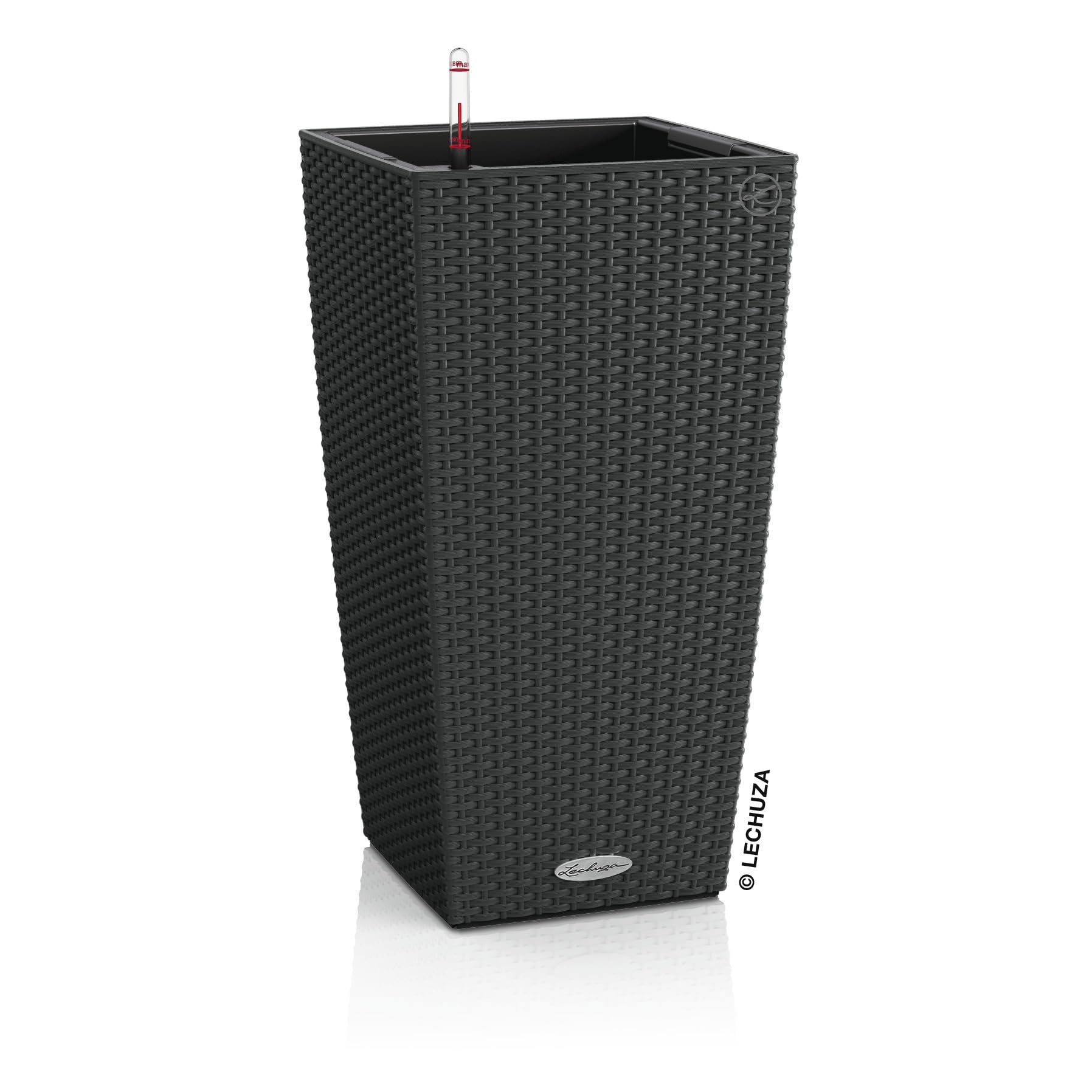 Lechuza Cubico Cottage 30 Self-Watering Rattan Planter - Granite