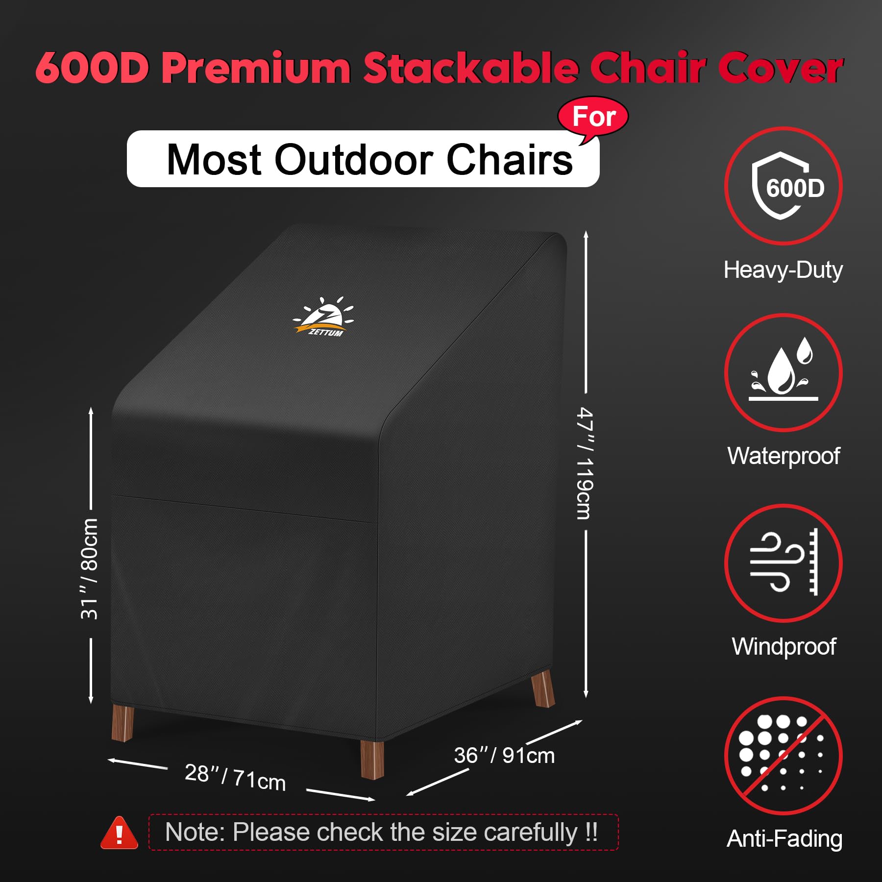 Zettum 2-Pack Waterproof Stacking Garden Chair Covers | 600D Heavy Duty