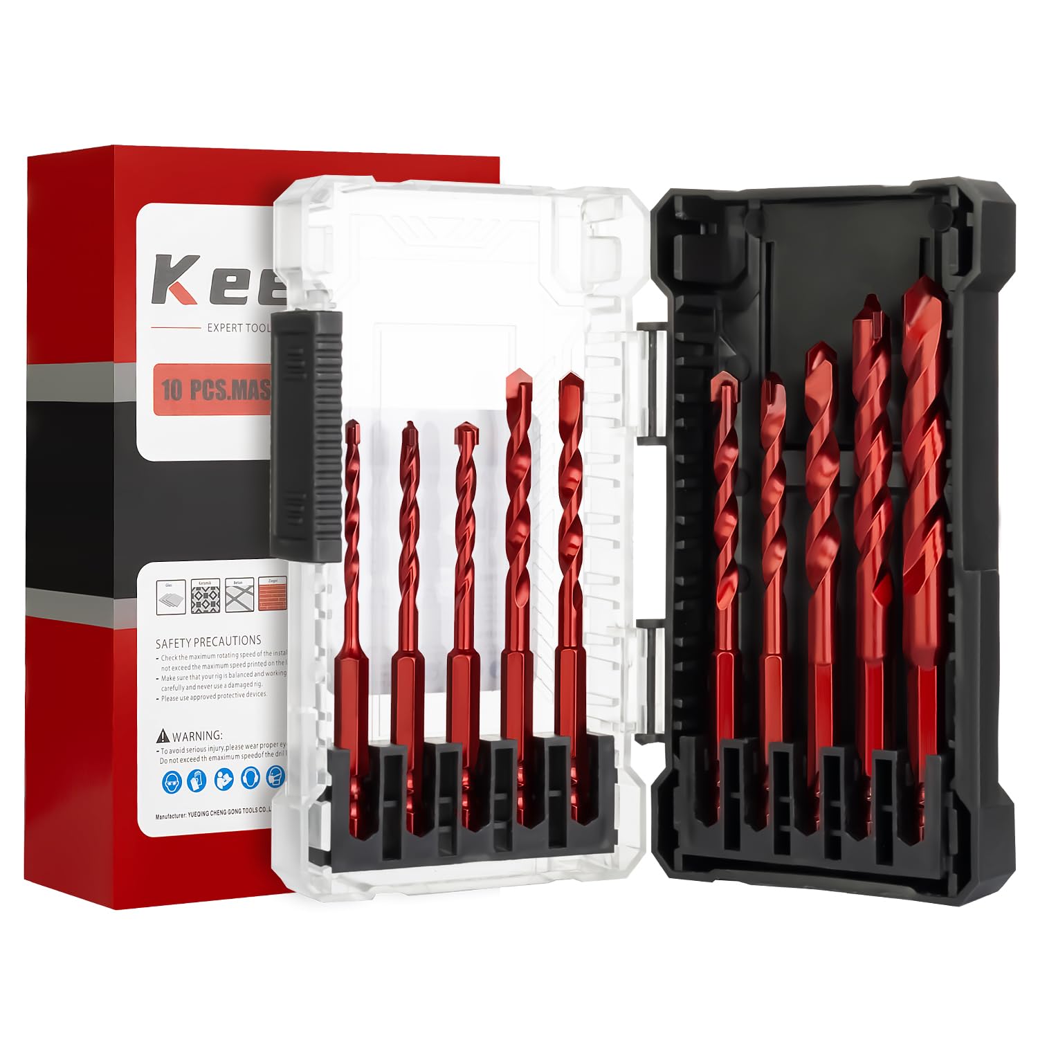 Keewaki 10-Piece Masonry Drill Bit Set | Hex Shank Carbide Bits for Tile