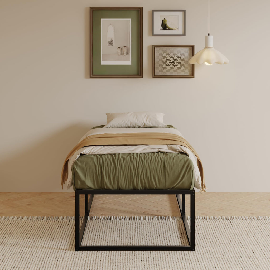 EMODA Small Single Bed Frame 75x190 cm with Sturdy Slats Support, Black - image 3