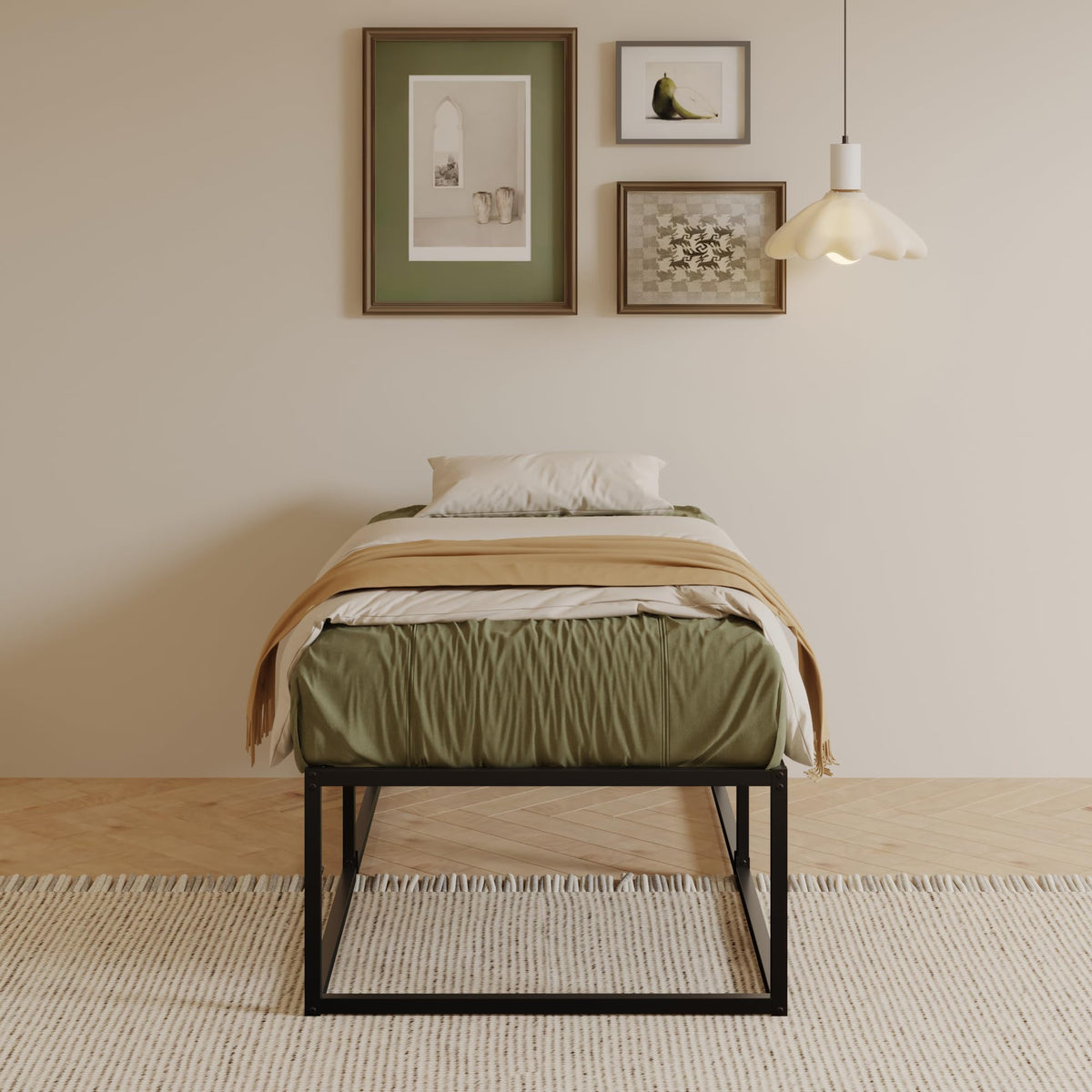 EMODA Small Single Bed Frame 75x190 cm with Sturdy Slats Support, Black - image 3