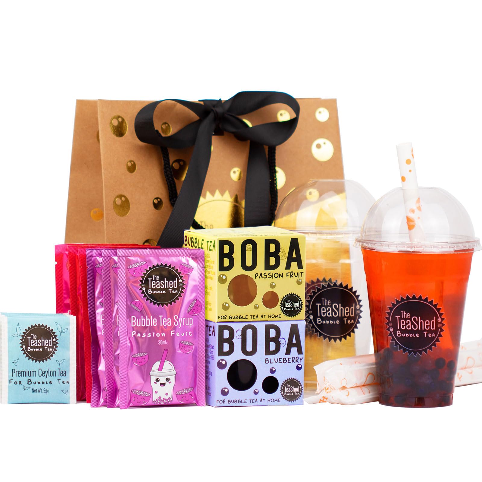 The TeaShed Fruit Bubble Tea Kit - 6 Serving DIY Boba Gift Set with Syrup