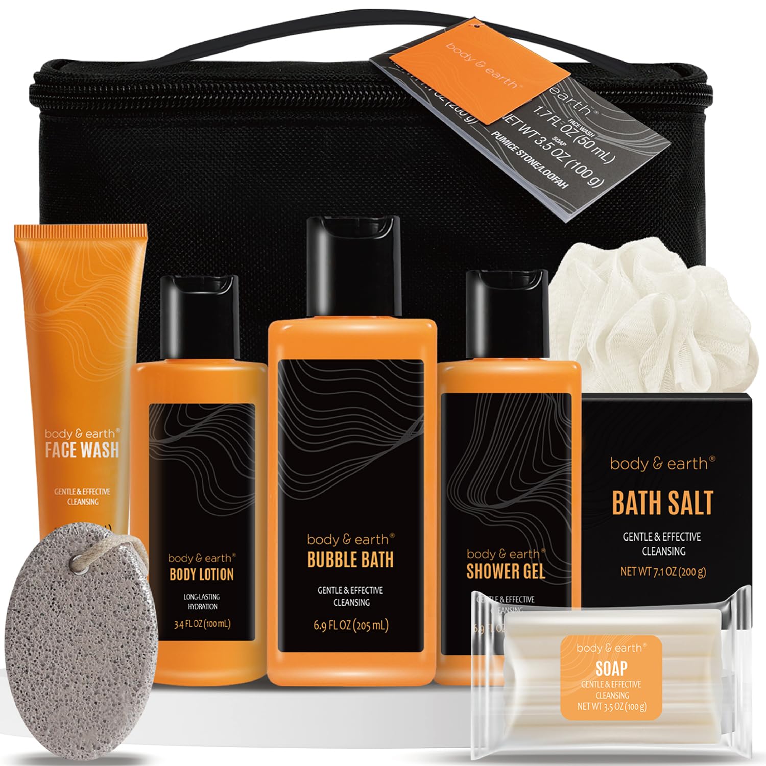 Body & Earth Men's Grooming Set | 9-Piece Fresh Citrus Bath Gift Kit