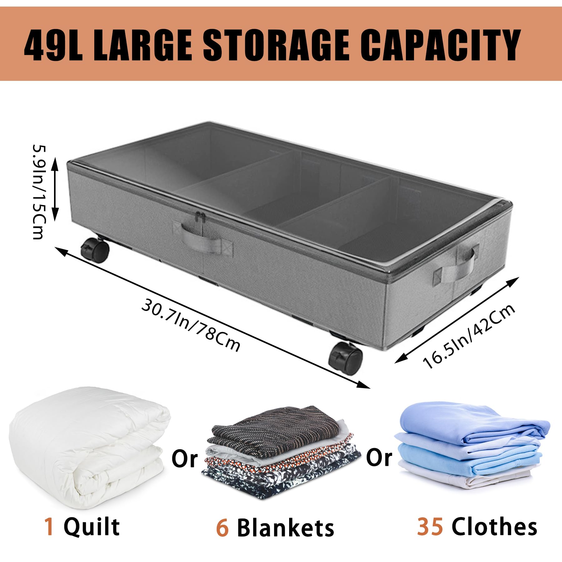 2-Pack Rolling Under Bed Storage with Metal Frame and Wheels