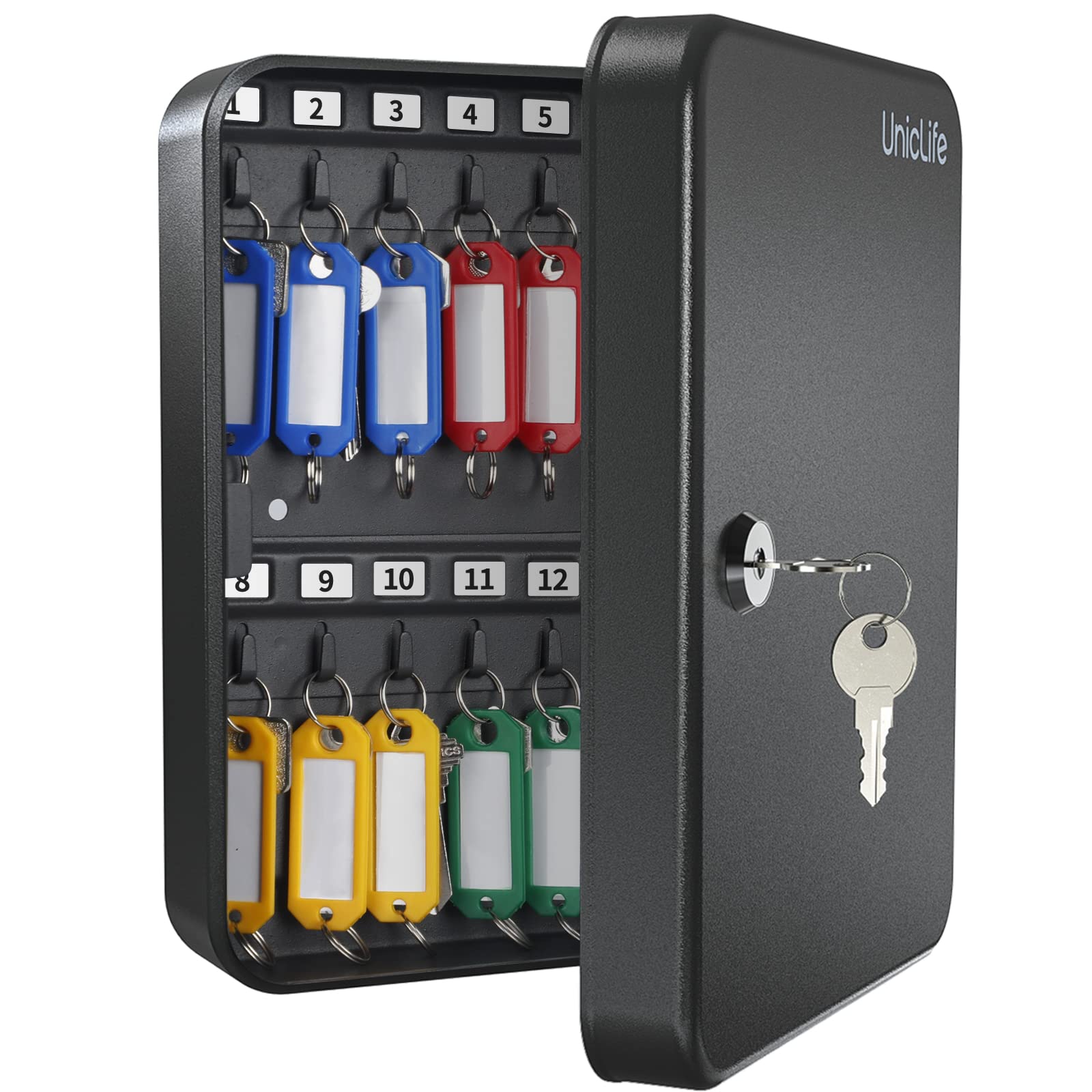 Uniclife 28-Key Steel Key Cabinet | Wall Mounted Security Box – Black