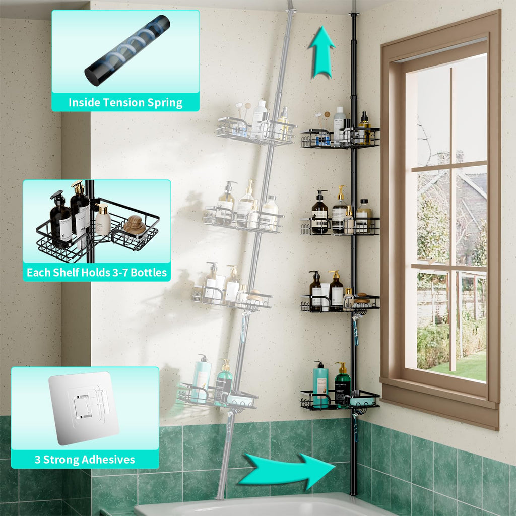 HapiRm Telescopic Shower Caddy – 4-Tier Rustproof Corner Organizer