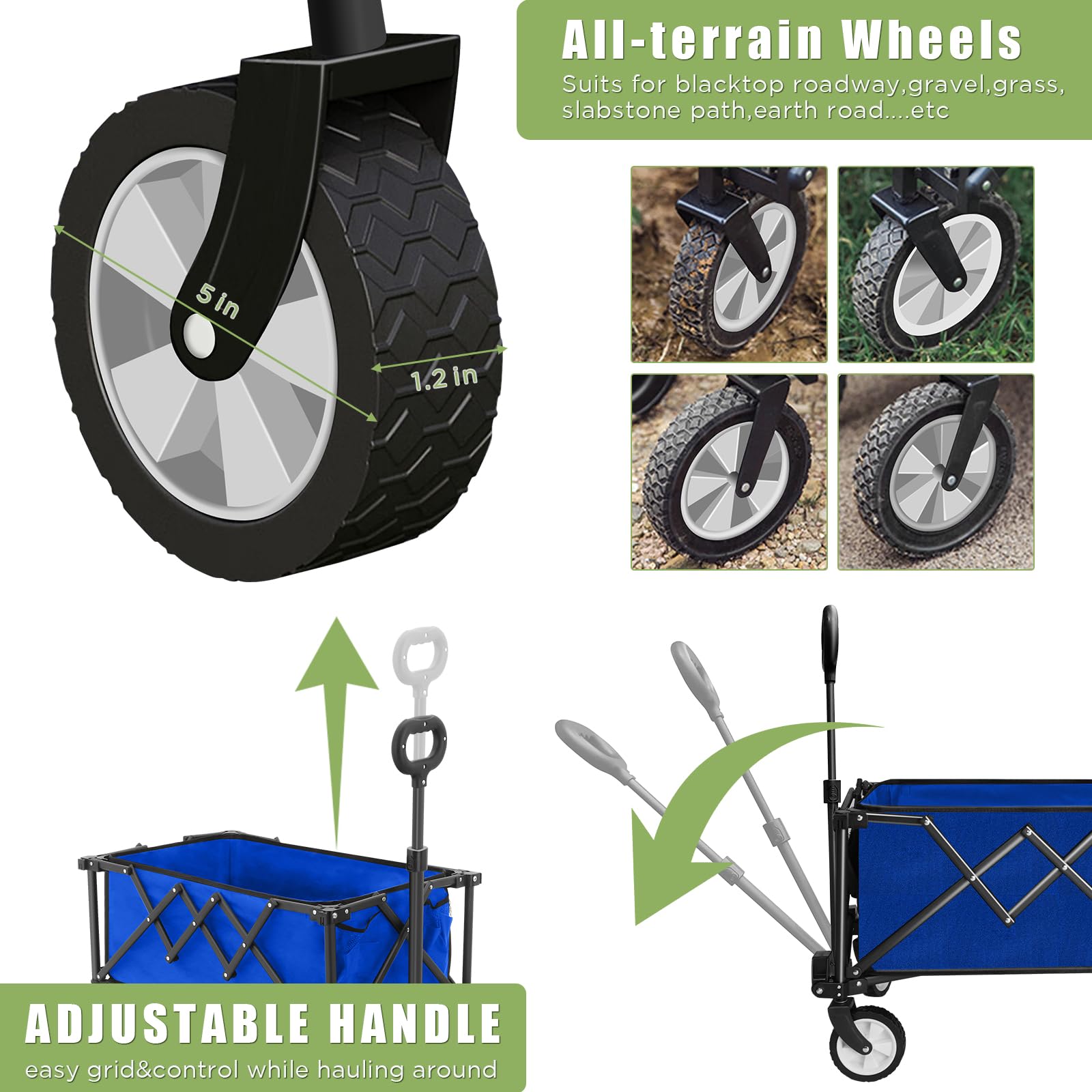 HOFTME Folding Wagon | 100L All Terrain Garden Trolley with Cover - Blue