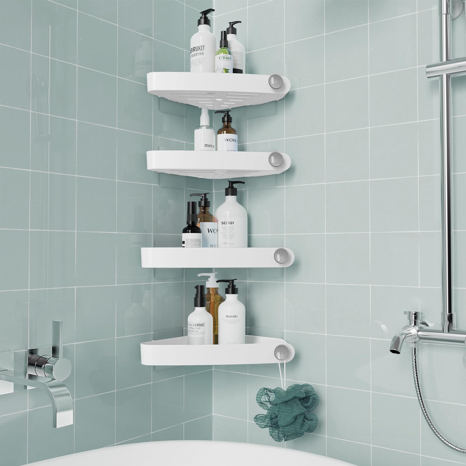 Sotfamily Corner Shower Caddy – 4 Pack Rust Free Adhesive Storage