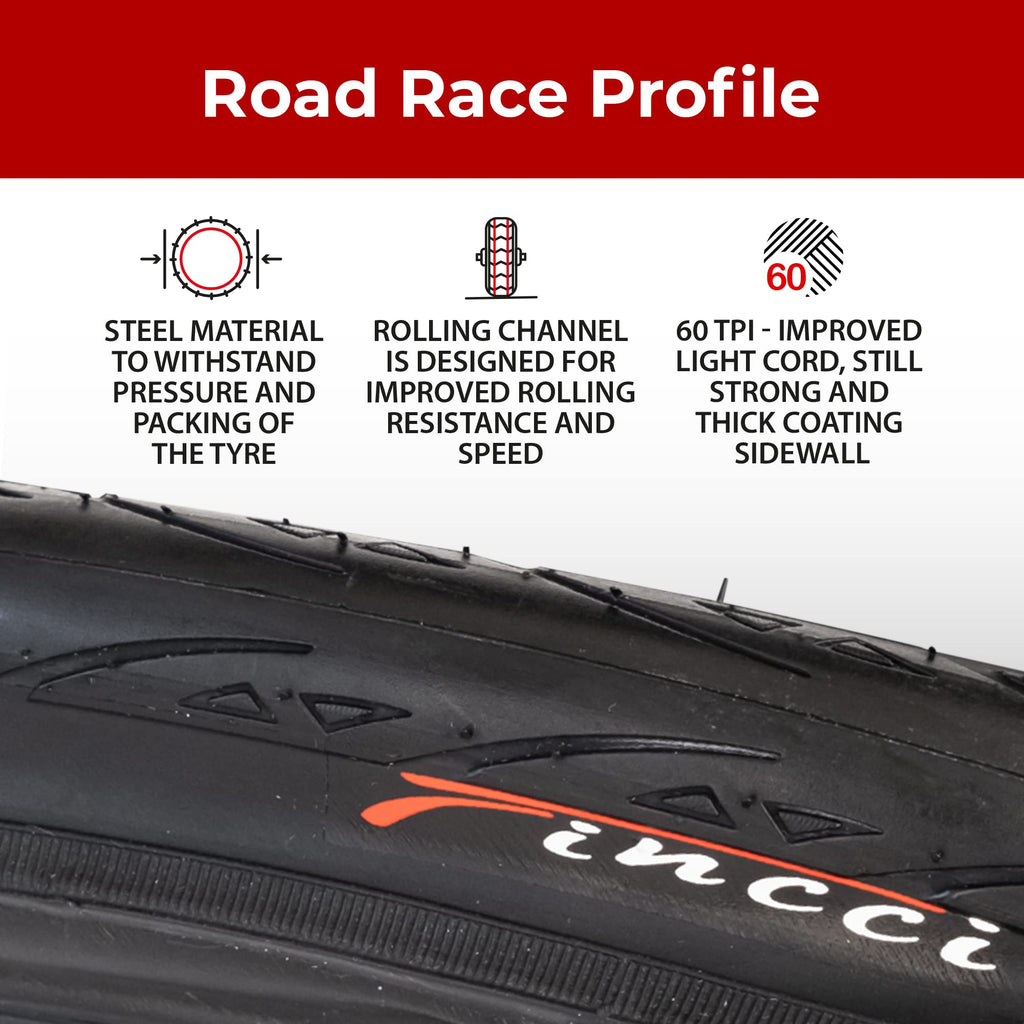 Fincci 700x25c Road Bike Tyres - Pair 3mm Puncture Protection 60 TPI