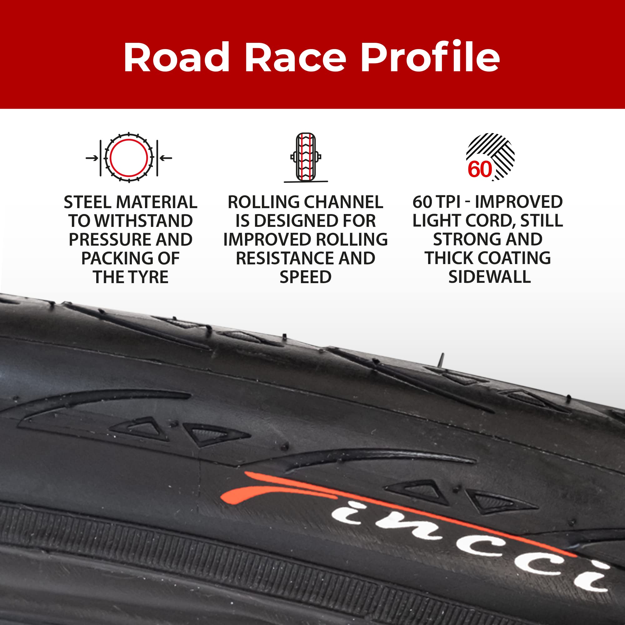 Fincci 700x25c Road Bike Tyres - Pair 3mm Puncture Protection 60 TPI