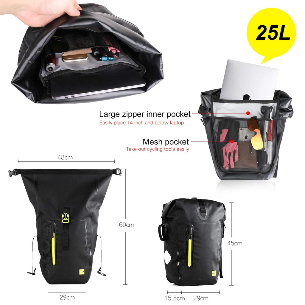 Rhinowalk 25L Waterproof Bike Pannier Bag – 1000D Polyester Green