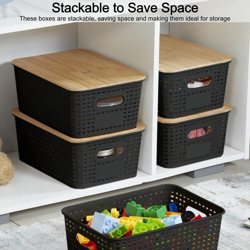 VIIHTYISA Plastic Storage Box with Bamboo Lid, Stackable Storage Baskets, Organizing Box for Shelves, Drawers, Desks, Cabinets, Playrooms and Offices - image 4