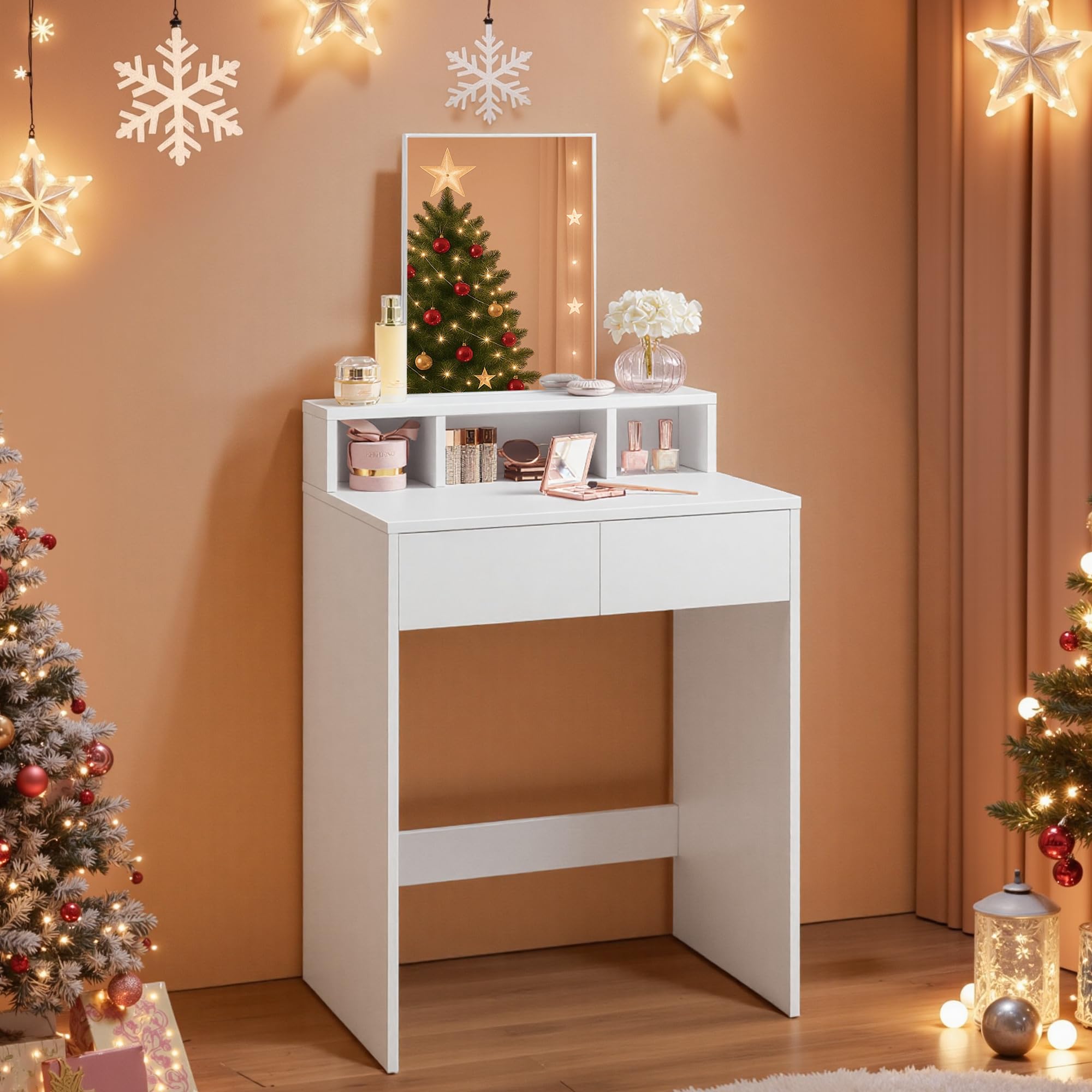 VASAGLE KAILYN Dressing Table - Modern White Makeup Vanity with Mirror