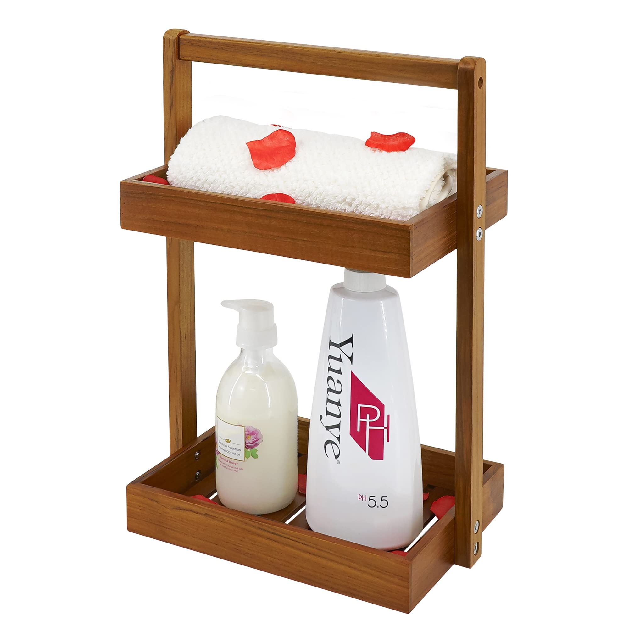 Utoplike Teak Wood Shower Caddy – 2 Tier Corner Bathroom Storage Rack